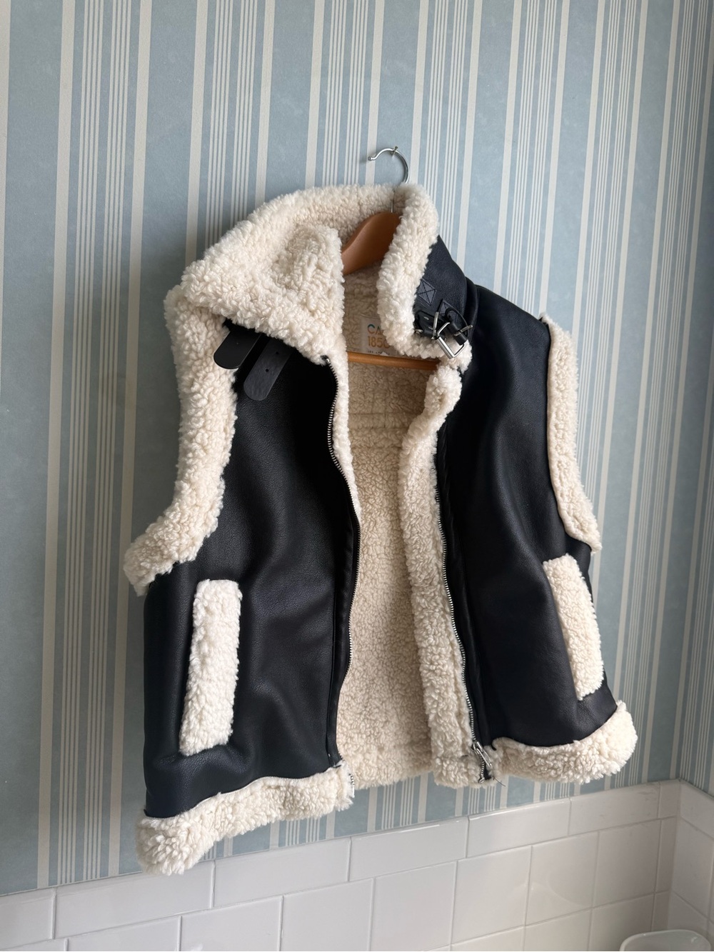 Others Follow Black & Cream Faux Shearling Vest